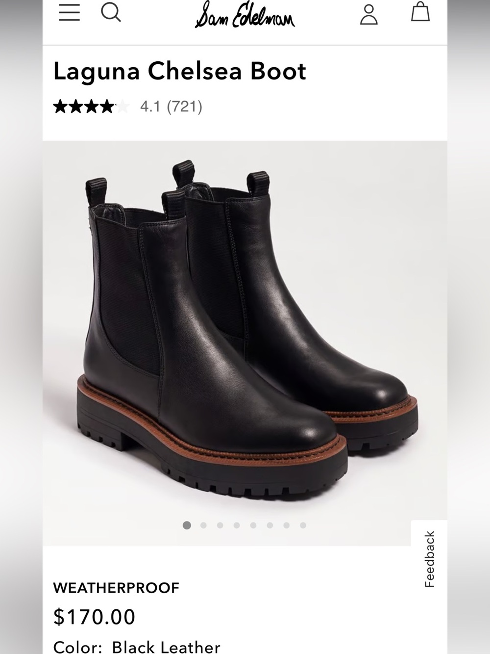 Sam Edelman Black Chelsea Lug Boot with Brown Welt